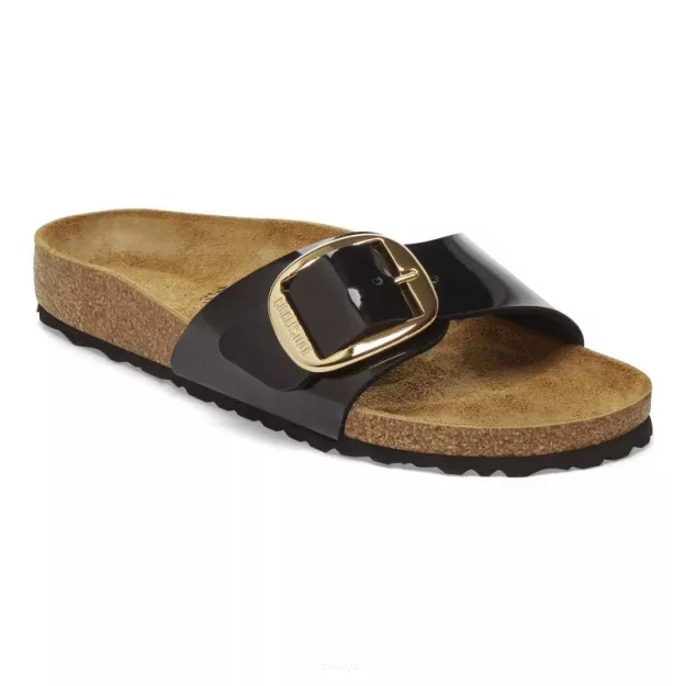 Klapki Birkenstock Madrid Big Buckle black patent wąskie 1027785