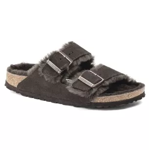 Klapki Birkenstock Arizona shearling mocha wąskie 1020528