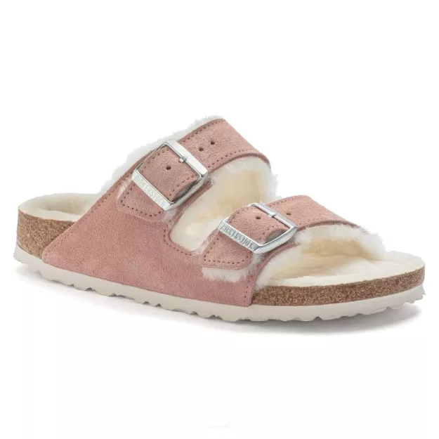 Klapki Birkenstock Arizona shearling pink clay wąskie 1023258