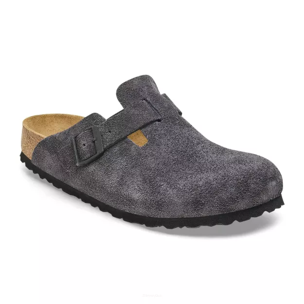 Chodaki Birkenstock Boston velvet grey wąskie 1028552