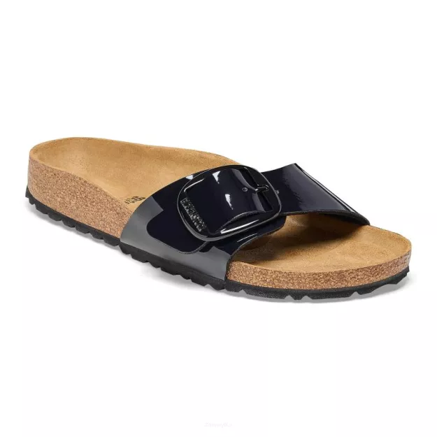 Klapki Birkenstock Madrid Big Buckle black patent wąskie 1026125