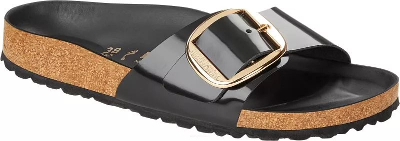 Klapki Birkenstock Madrid Big Buckle black patent szerokie 1022541