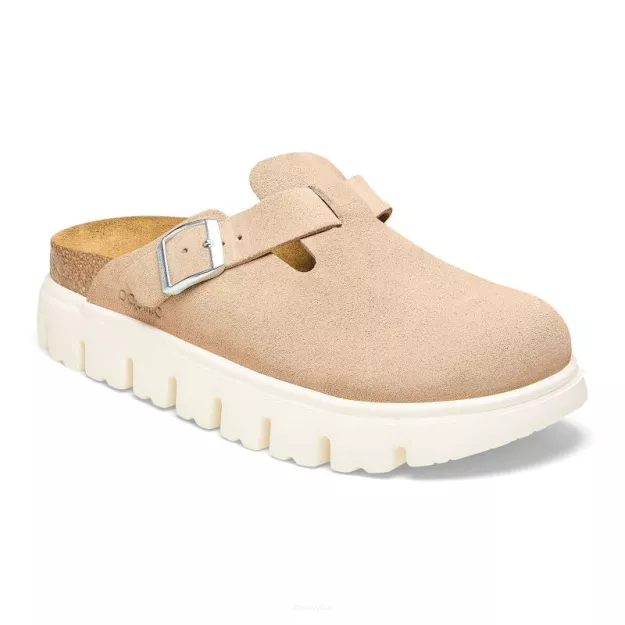 Chodaki Papillio Birkenstock Boston Platform warm sand wąskie 1026176