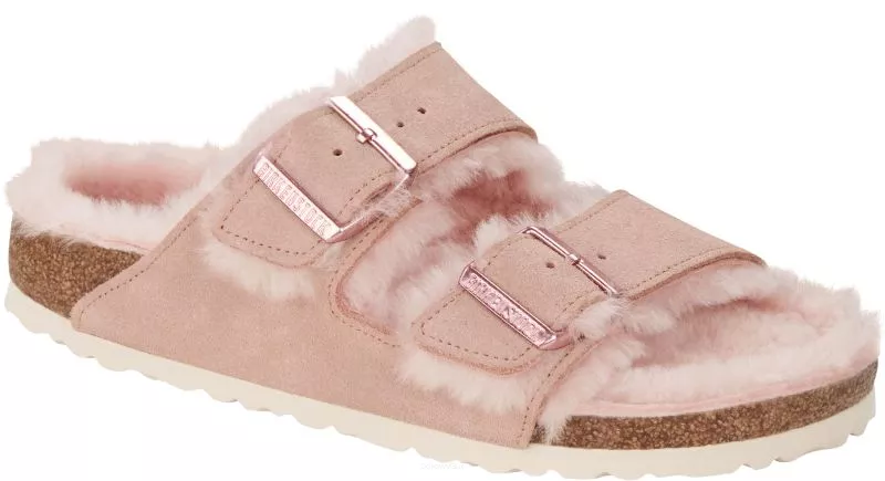 Klapki Birkenstock Arizona shearling light rose wąskie 1020389